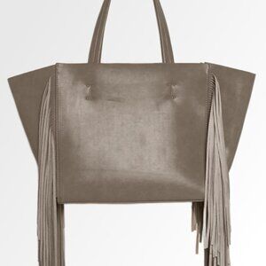 Anthropologie REMI & REID LEATHER SIDE FRINGE BAG TAUPE